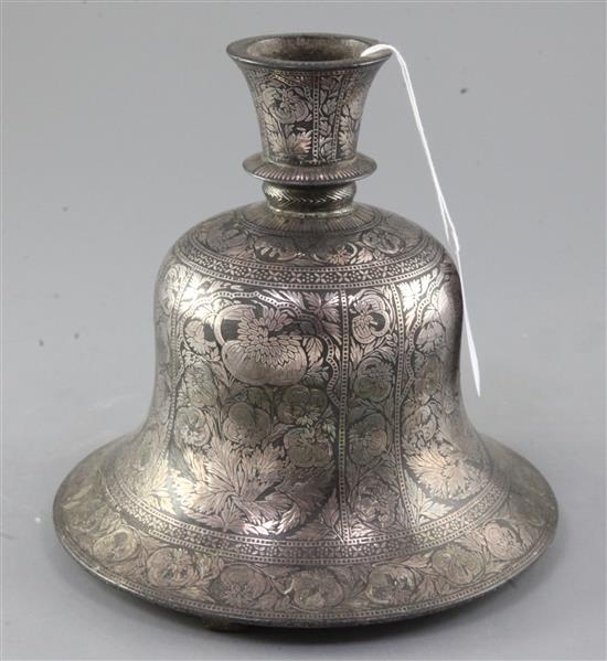 An Indian Bidri ware bell shaped huqqa base, Deccan, 19th century, height 18cm